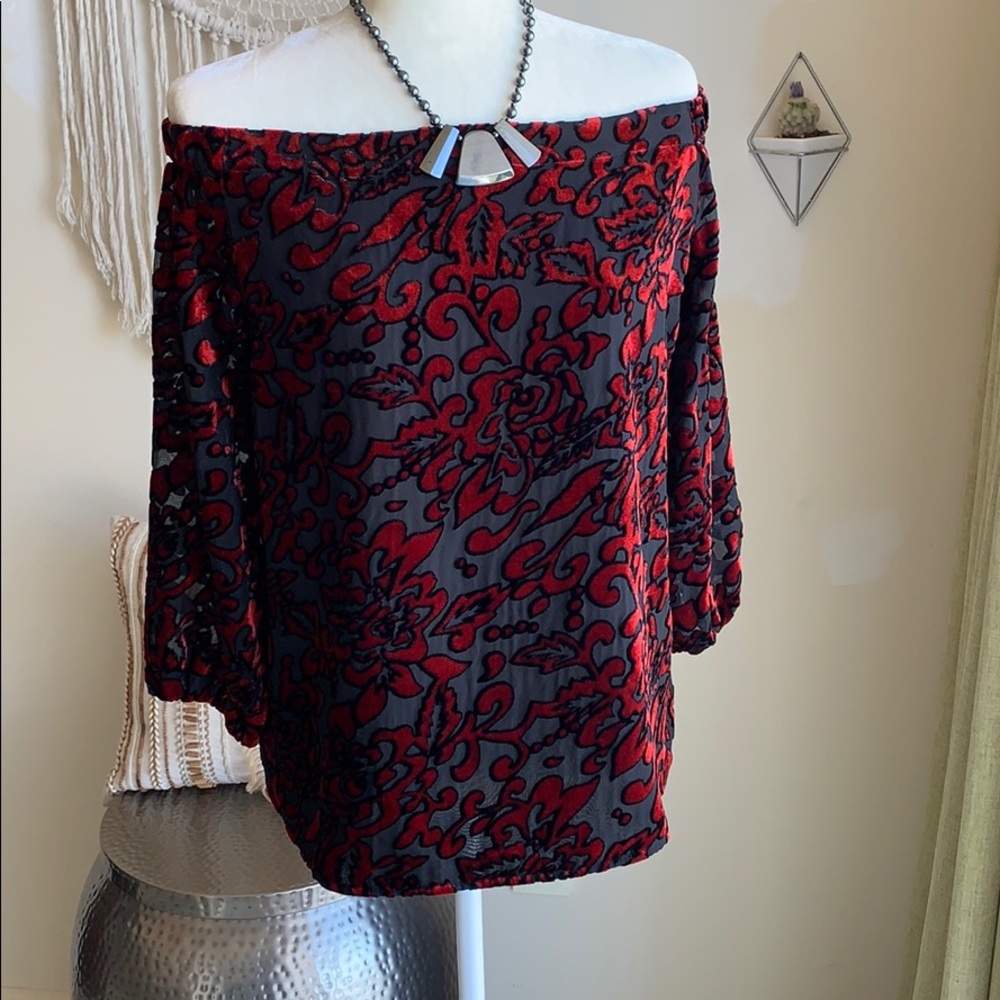 Chico's brand Red & Black Velvet off the shoulder